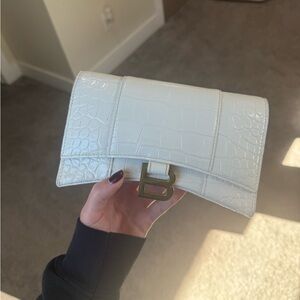 Balenciaga White Croc-Embossed Crossbody Bag